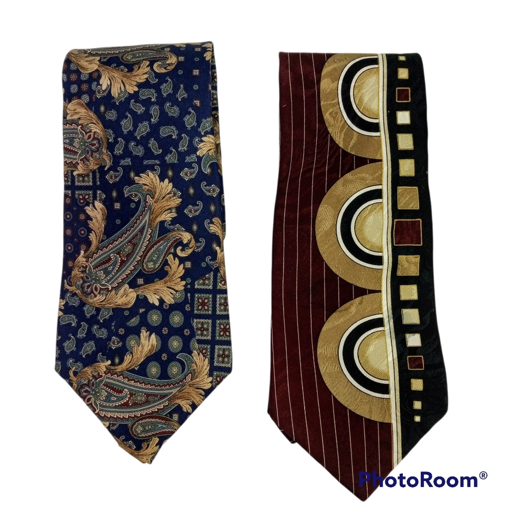 2 Henry Grethel 100% Silk Ties Paisley Abstract Neckties